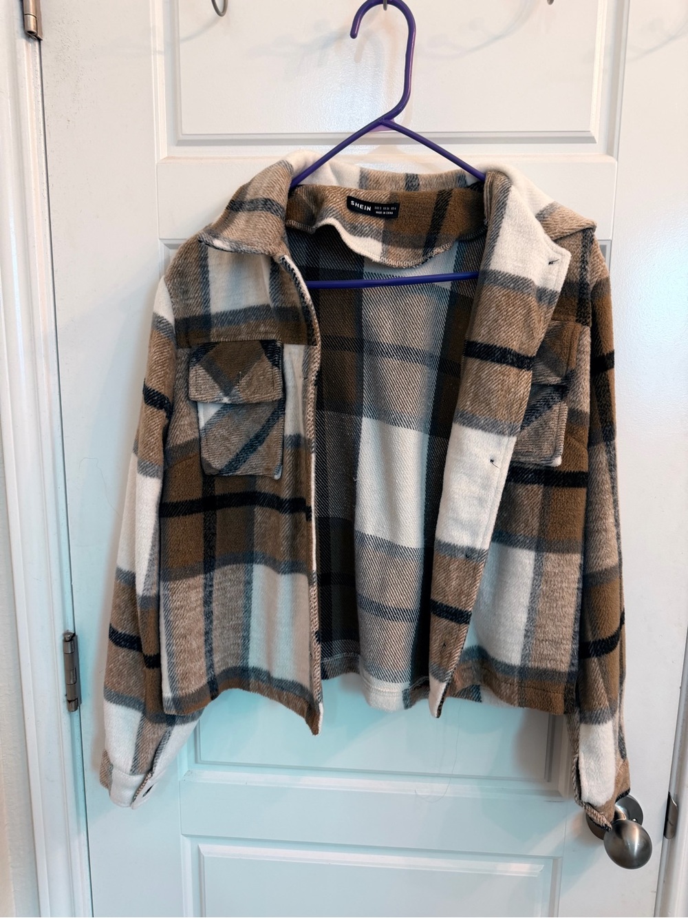 Plaid Shacket Jacket in Brown, Cream & Black